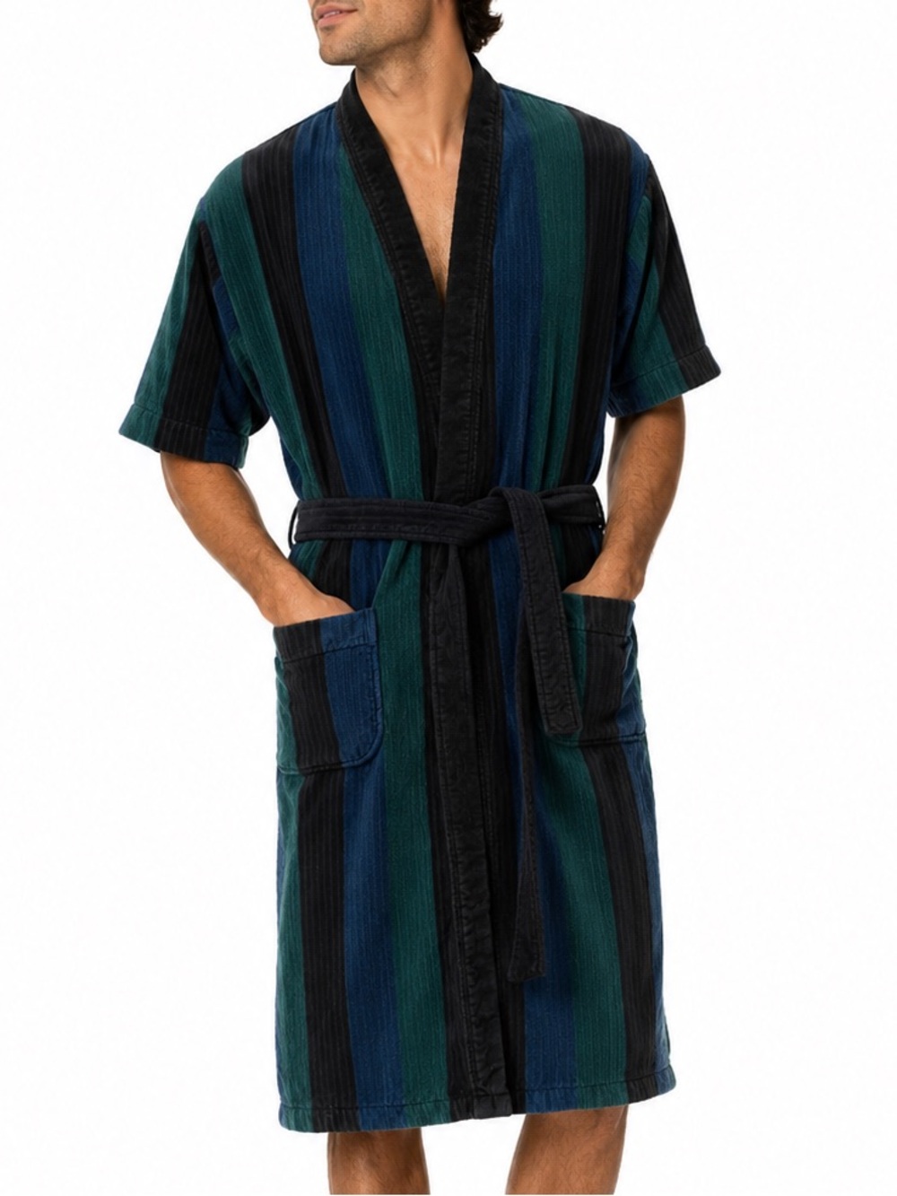 Vintage Men's Striped Robe - Green & Blue